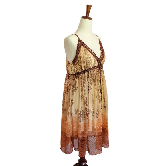 Boho Flowy Fairy Y2k Brown and Orange Midi Dress - Medium - Picture 9 of 9